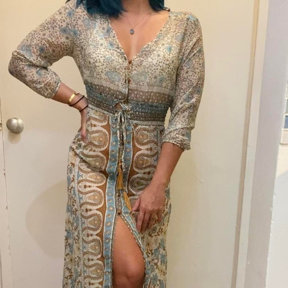 Semi-sheer Boho Maxi Dress - M